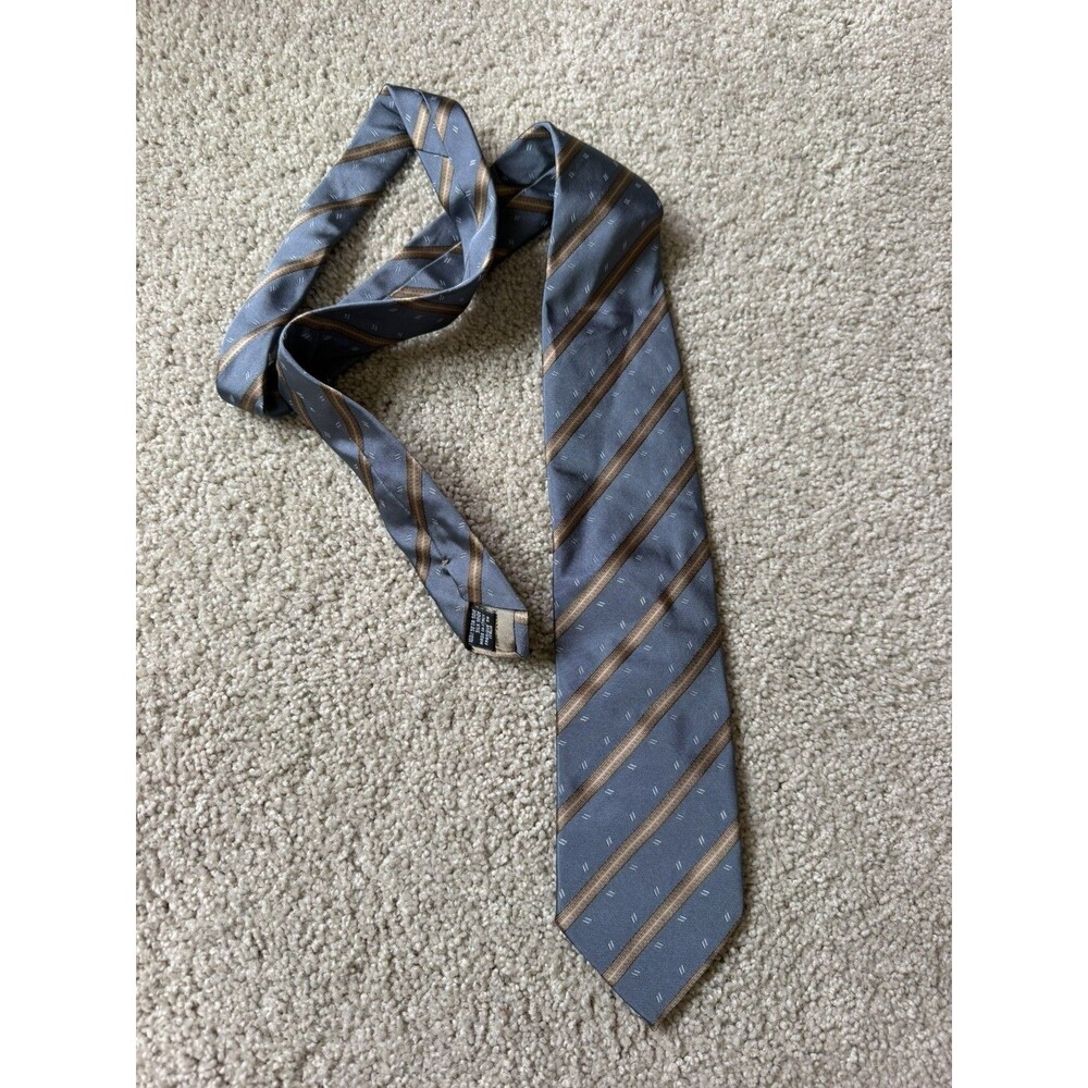 GIORGIO ARMANI Collezioni Mens 100% Silk Necktie ITALY STRIPED Blue Gold